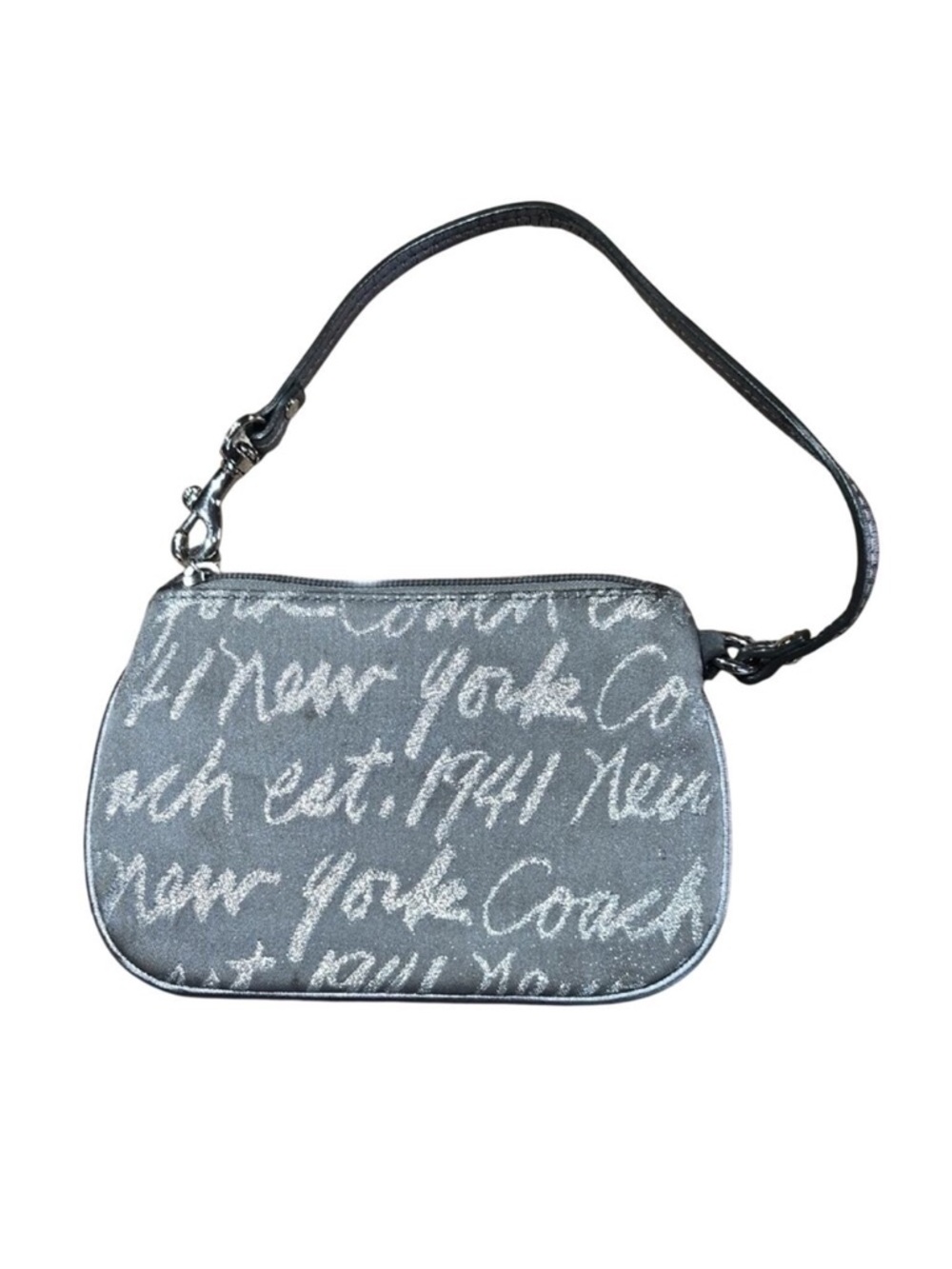 Coach Poppy Silver Script Heart Wristlet with Detachable Strap - Picture 4 of 15